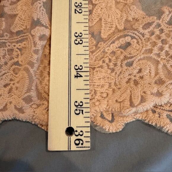 She + Sky Crochet Sheer Overlay Dress Peach Midi Vintage Look Romance Size Small - Picture 7 of 9